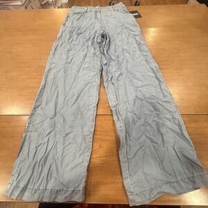 DKNY Pants Womens 0 Blue Lyocell Chambray Wide Leg Chino Lightweight Casual